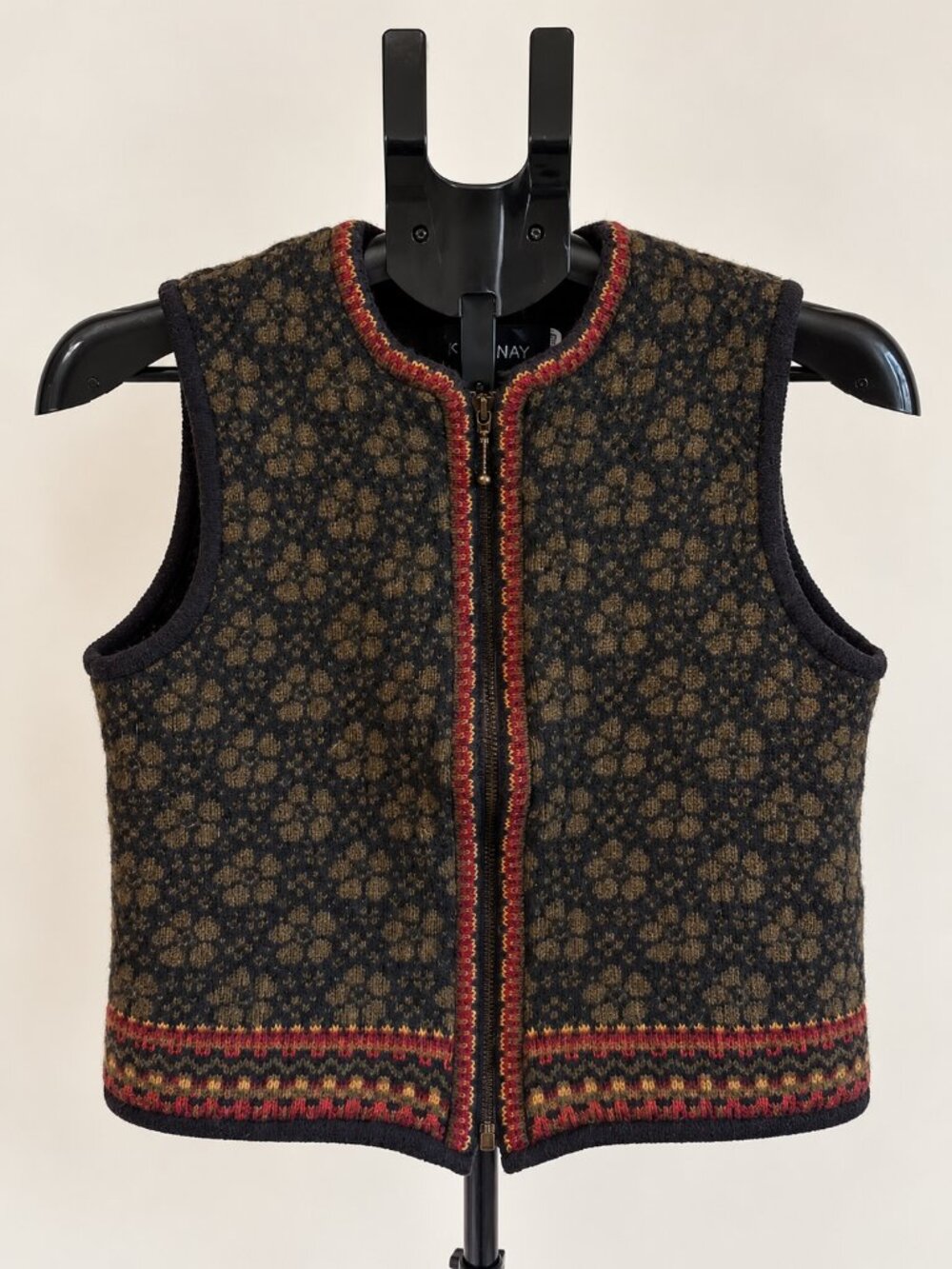 Vintage Patterned Wool Blend Zip-Up Vest